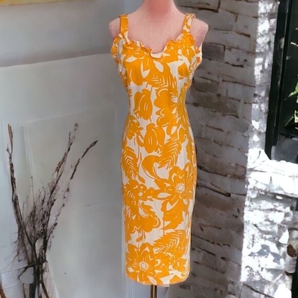 TRINA TURK NWT SIZE 6 SUN DRESS ORANGE/WHITE FLORAL PRINT - Picture 7 of 10